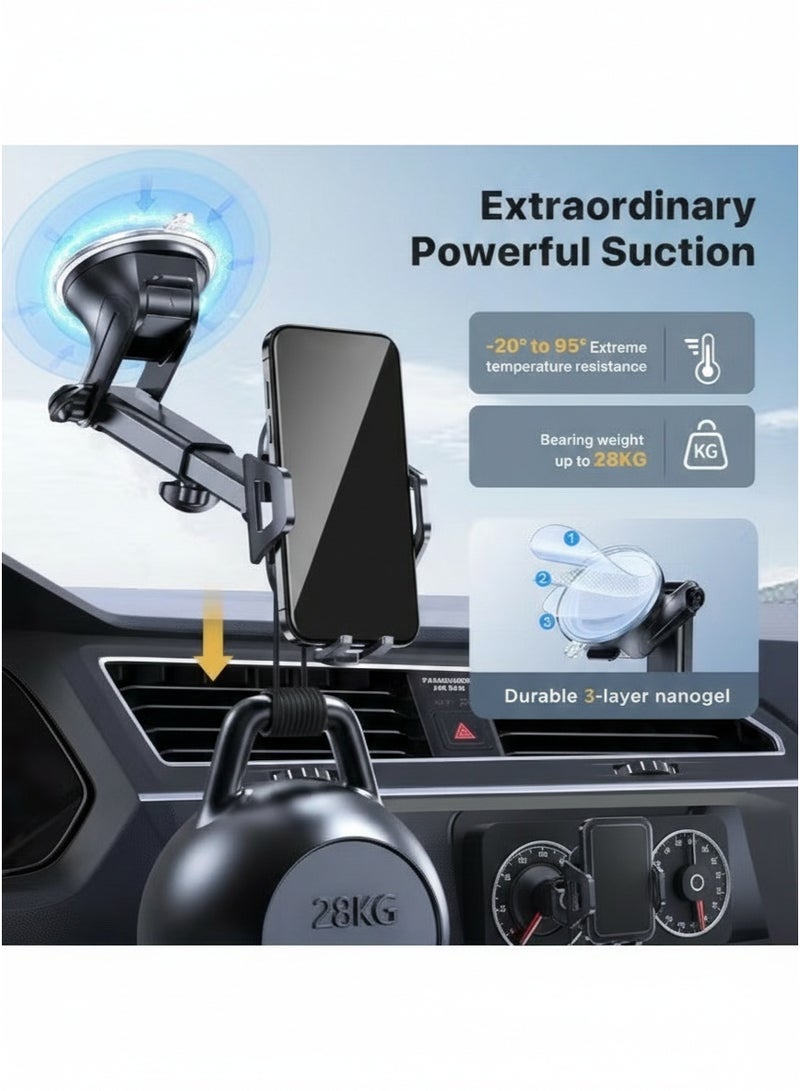 ترينفي حامل هاتف للسيارة بذراع طويل - حامل هاتف قوي بقاعدة شفط للوحة القيادة والزجاج الأمامي، حامل عالمي يدور 360 درجة - ملحق داخلي للسيارة متوافق مع معظم الهواتف الذكية - Image 4